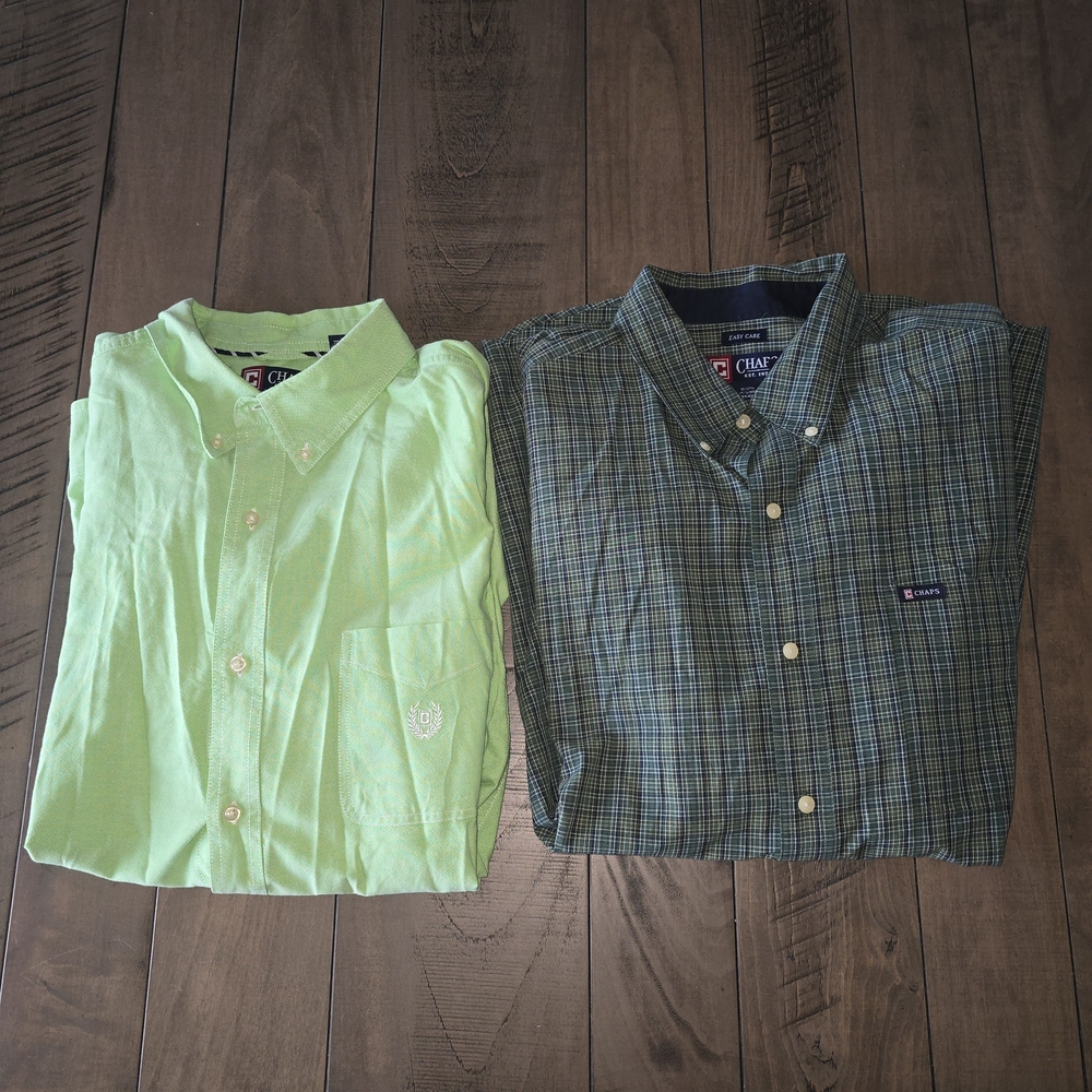 Chaps Button-Down Shirts in Green and Plaid Size XXL